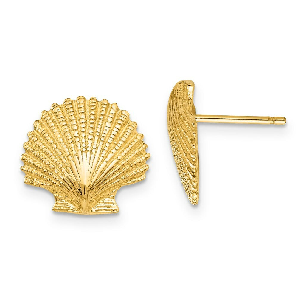 14K Yellow Gold Scallop Shell Post Earrings