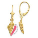 Load image into Gallery viewer, 14K Yellow Gold Enameled Conch Shell Leverback Earrings
