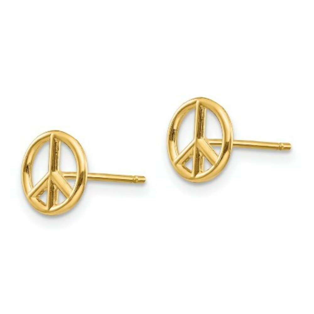 14K Yellow Gold Polished Peace Symbol Post Earrings