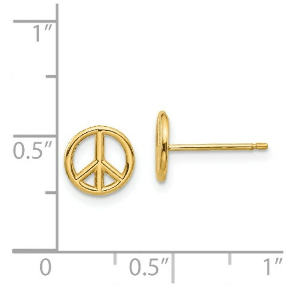 14K Yellow Gold Polished Peace Symbol Post Earrings