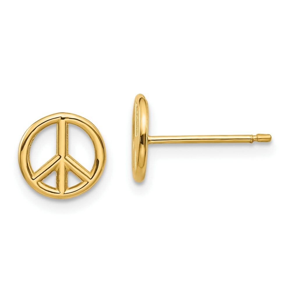 14K Yellow Gold Polished Peace Symbol Post Earrings