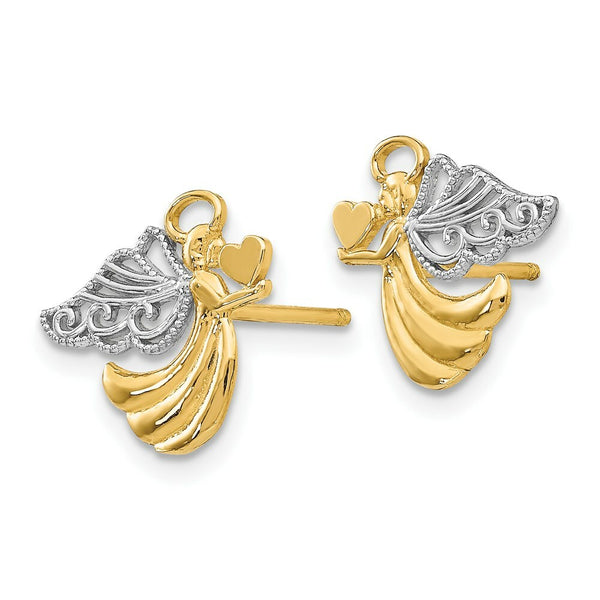 14K Yellow Gold & Rhodium Angel with Heart Post Earrings
