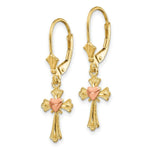Load image into Gallery viewer, 14K Two-tone Gold Heart on Cross Leverback Earrings
