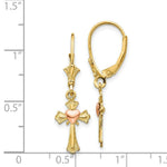 Load image into Gallery viewer, 14K Two-tone Gold Heart on Cross Leverback Earrings
