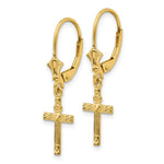 Load image into Gallery viewer, 14K Yellow Gold Mini Cross with Heart Leverback Earrings
