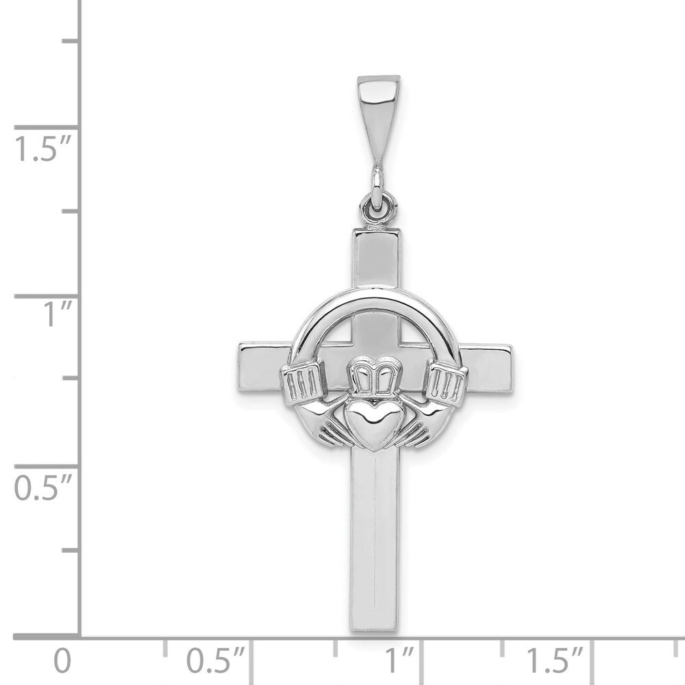 14K White Gold Claddagh Cross Pendant