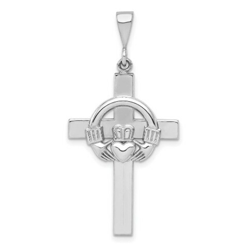 14K White Gold Claddagh Cross Pendant