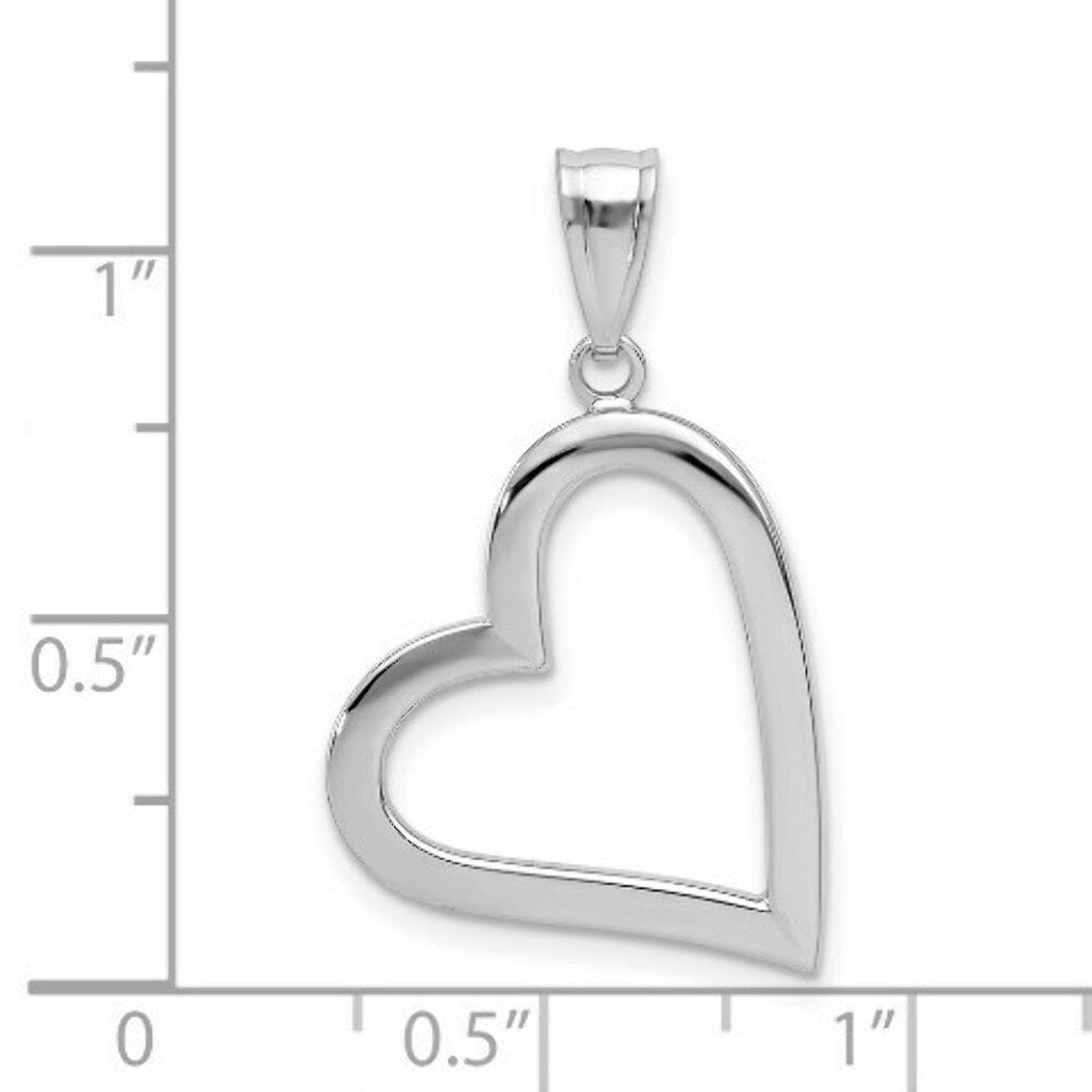 14K White Gold Polished Hollow Heart Pendant 29mm length