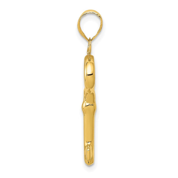 14K Yellow Gold Puff Round Top Key Pendant