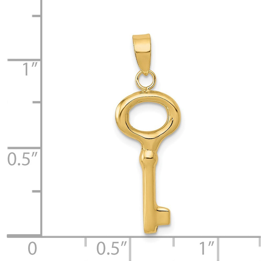 14K Yellow Gold Puff Round Top Key Pendant