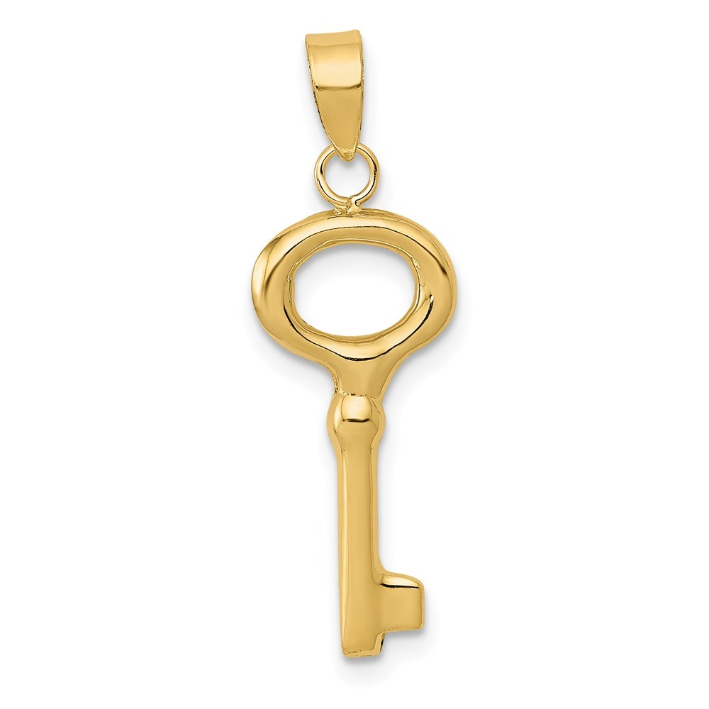 14K Yellow Gold Puff Round Top Key Pendant