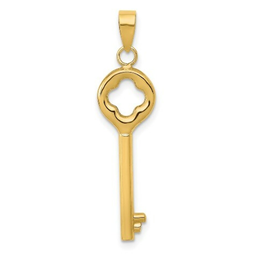 14K Yellow Gold Clover Top Puff Round Key Pendant