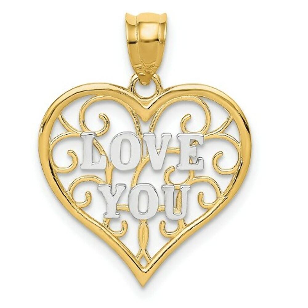14K Yellow Gold & Rhodium Filigree Love You