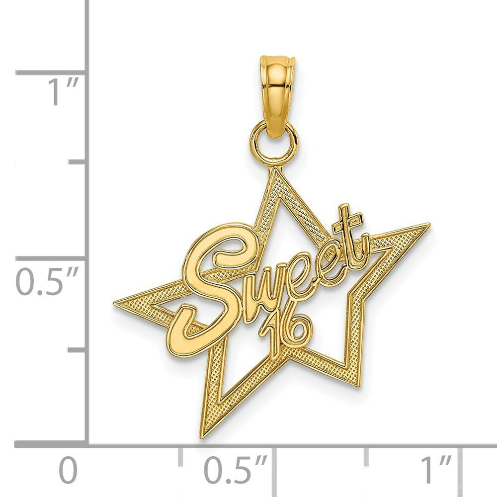 14K Yellow Gold Sweet 16 Charm Pendant