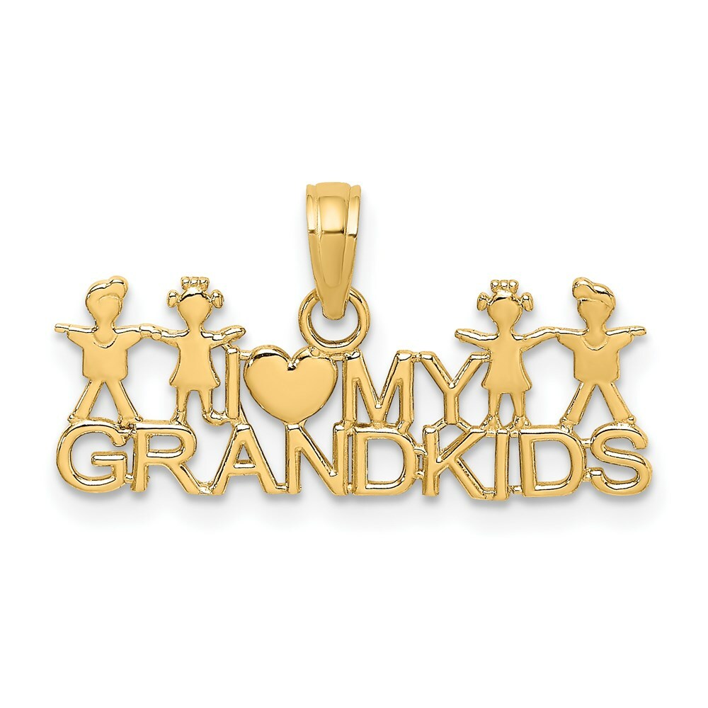 14K Yellow Gold I Love My Grandkids Charm Pendants