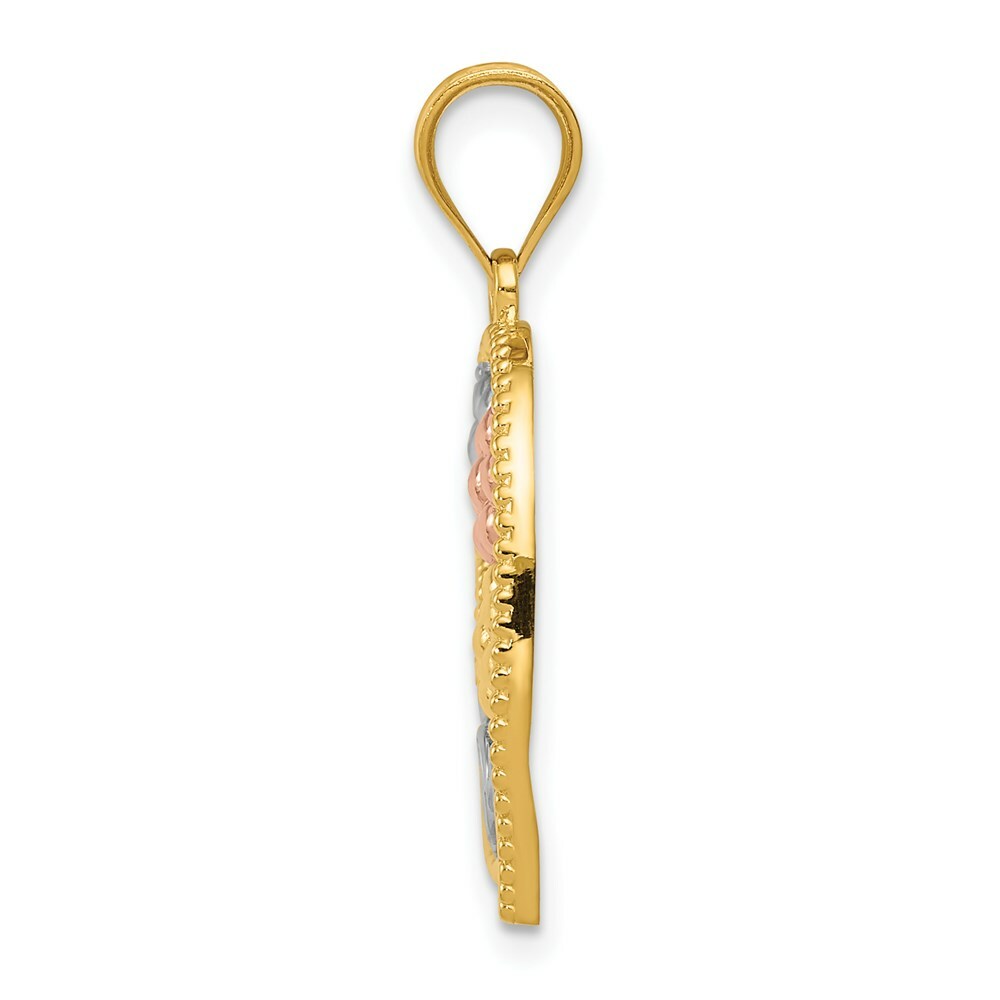 14K Yellow Gold Tricolor MOM & Flowers Pendant