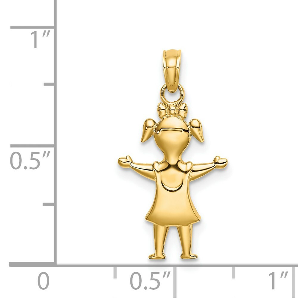 14K Yellow Gold Solid Polished Girl With Pig-Tails Charm Pendant