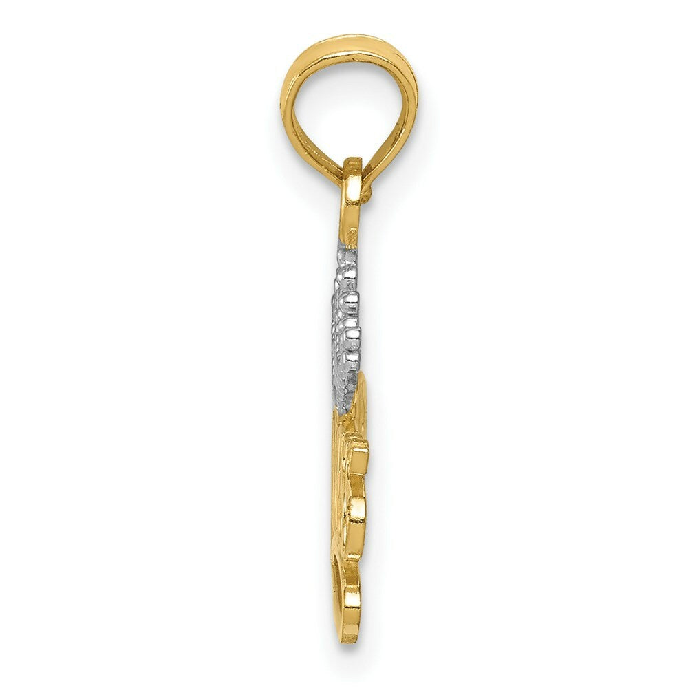14K Yellow Gold & Rhodium Polished Princess with Crown Pendant