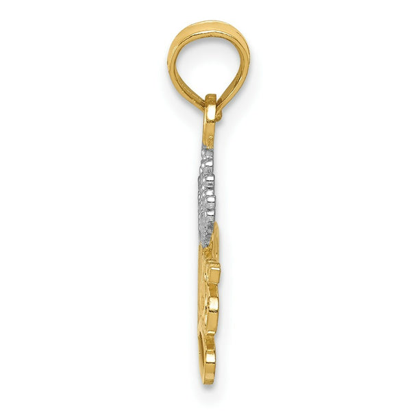 14K Yellow Gold & Rhodium Polished Princess with Crown Pendant