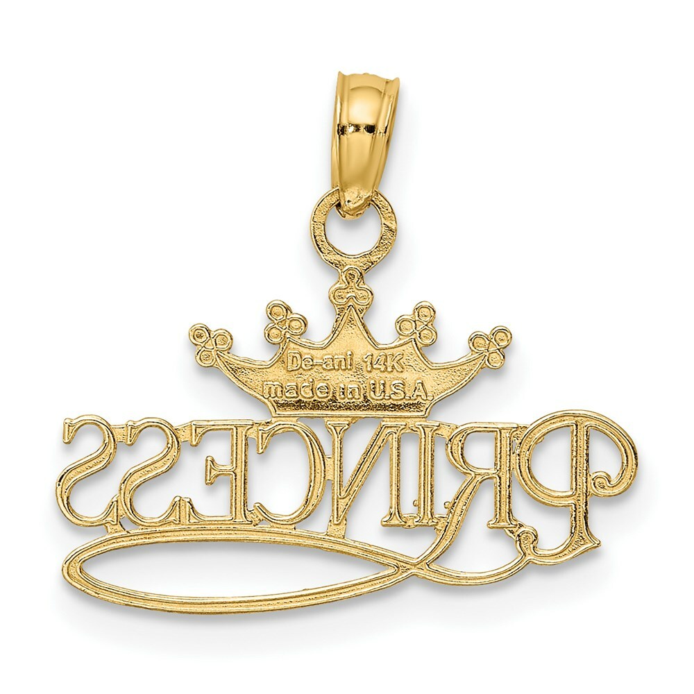 14K Yellow Gold & Rhodium Polished Princess with Crown Pendant