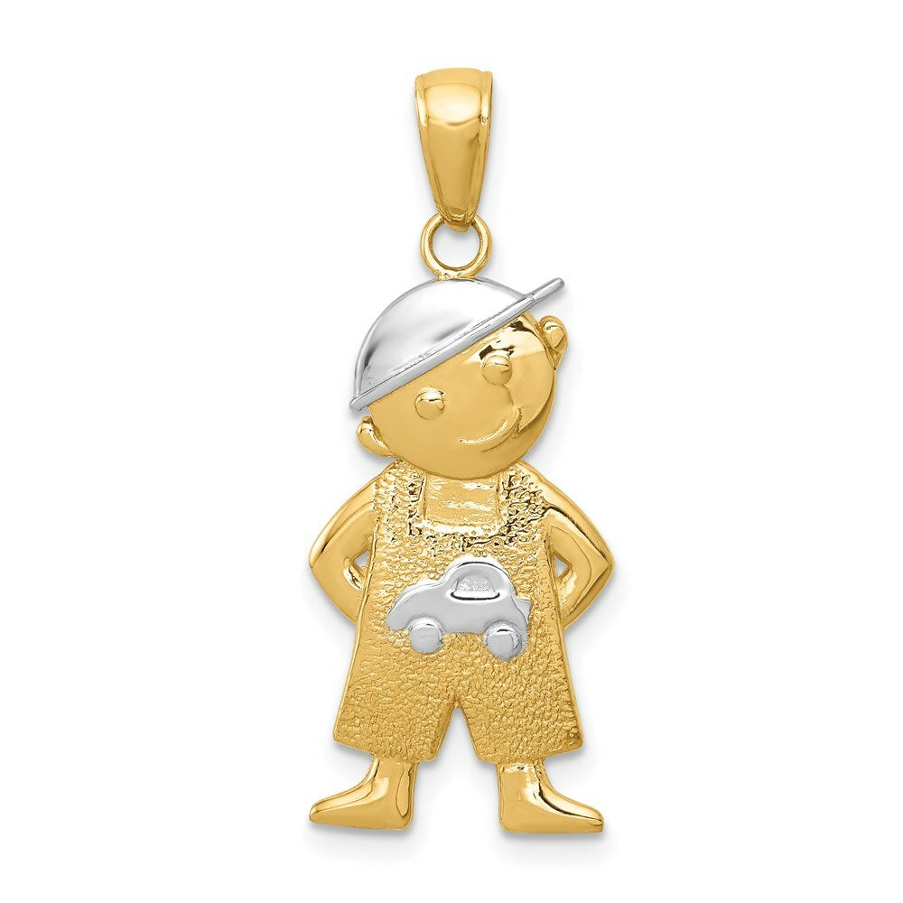 14K Yellow Gold & Rhodium Boy w/Hands in Pockets Pendant