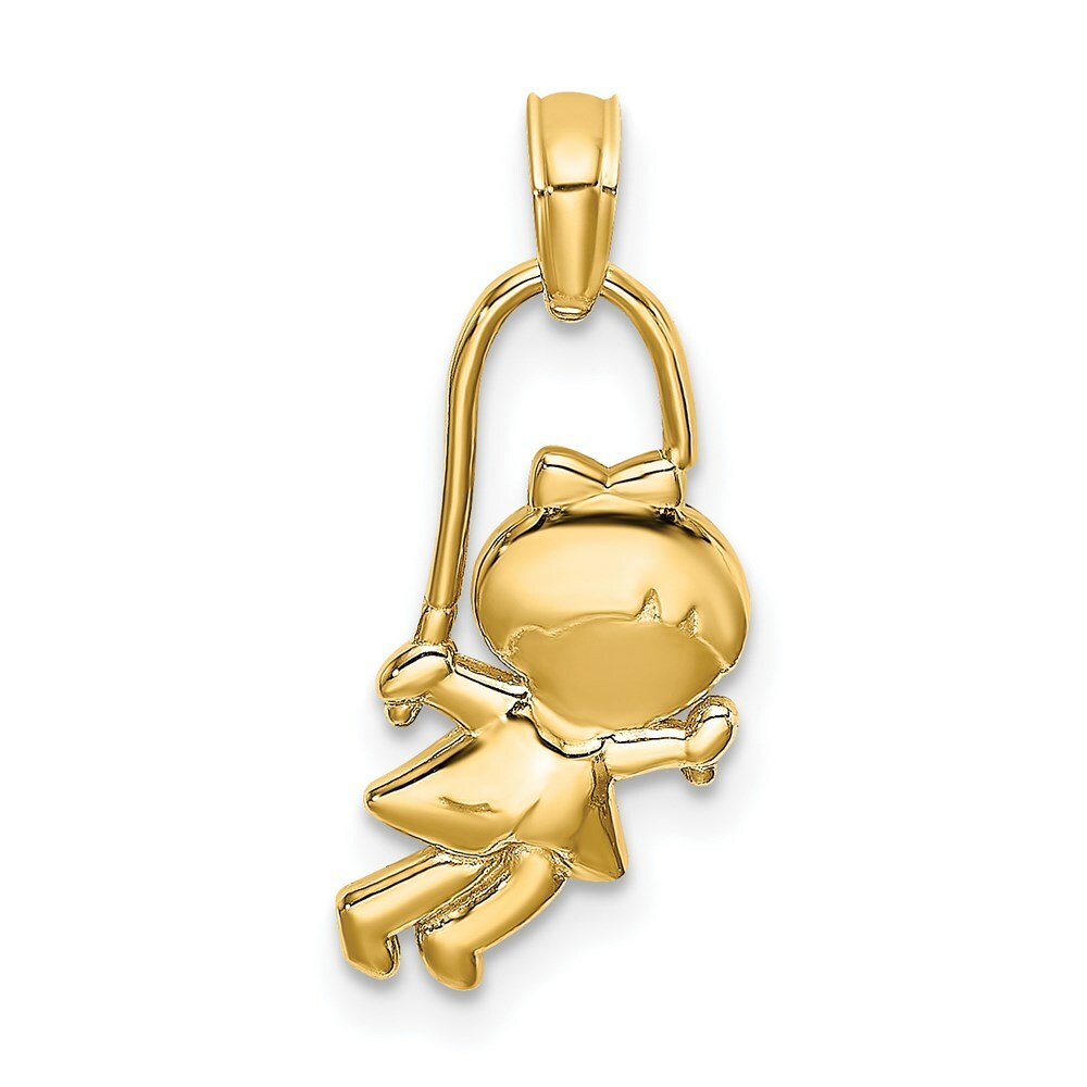 14K Yellow Gold Girl With Jump Rope Charm Pendant