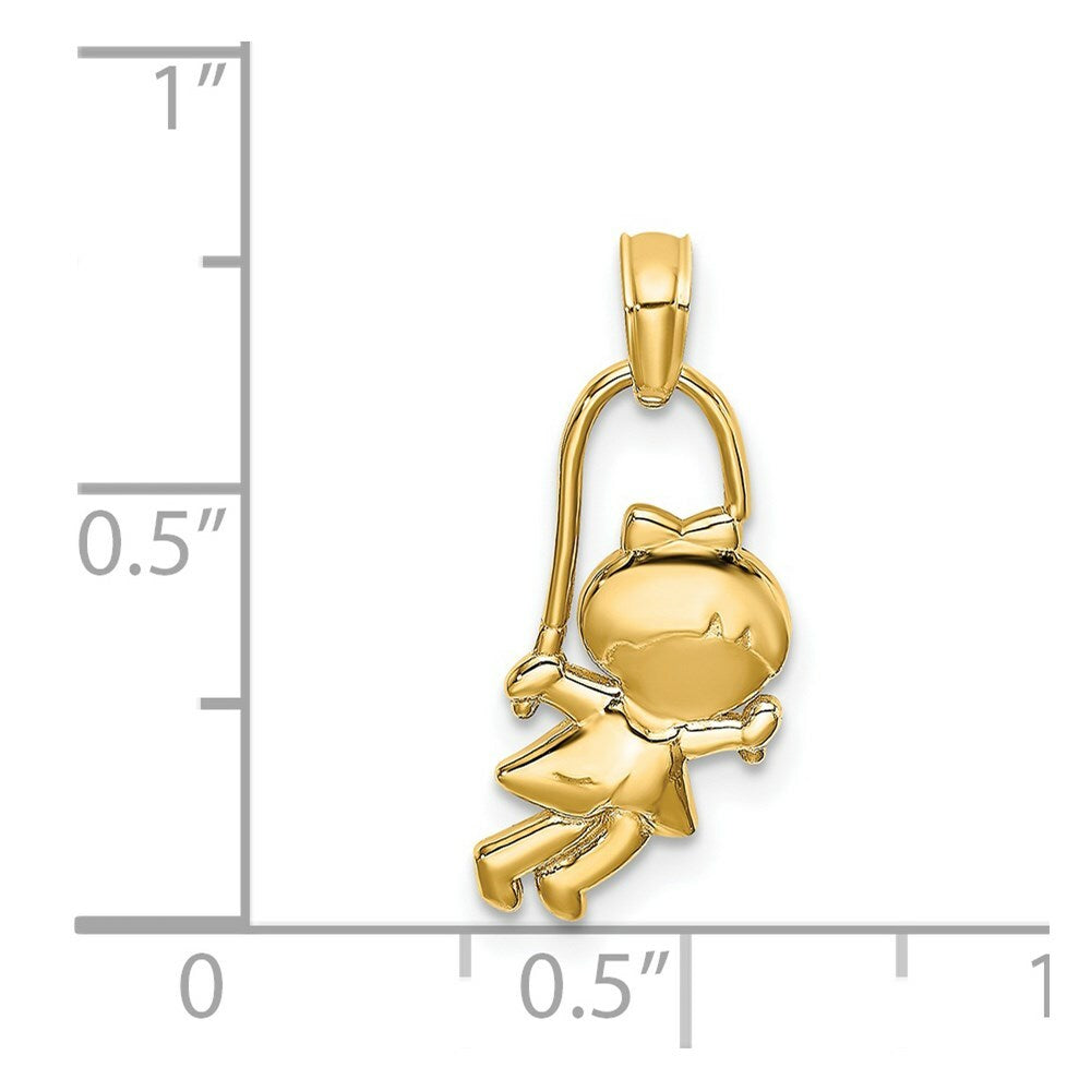 14K Yellow Gold Girl With Jump Rope Charm Pendant