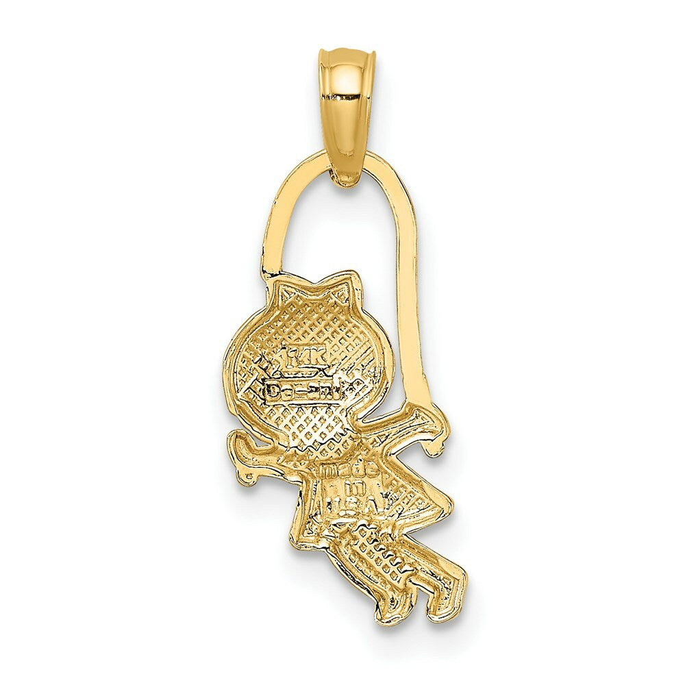 14K Yellow Gold Girl With Jump Rope Charm Pendant