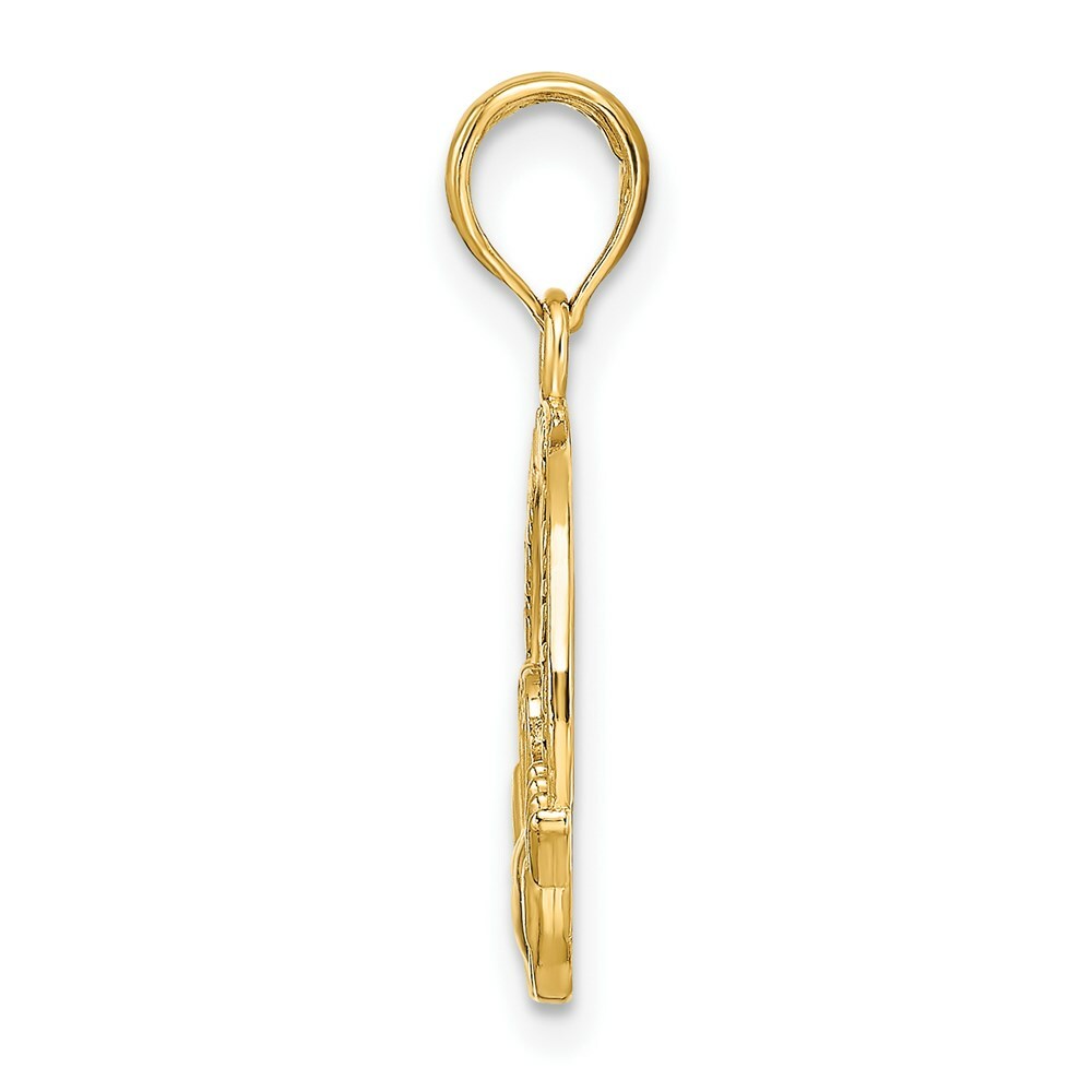 14K Yellow Gold Satin Diamond-cut Flat-Backed Claddagh Pendant
