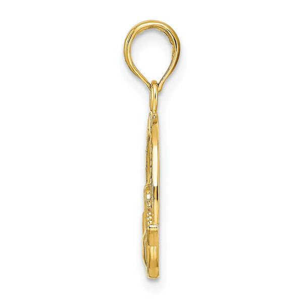 14K Yellow Gold Satin Diamond-cut Flat-Backed Claddagh Pendant