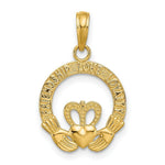 Load image into Gallery viewer, 14K Yellow Gold Satin Diamond-cut Flat-Backed Claddagh Pendant
