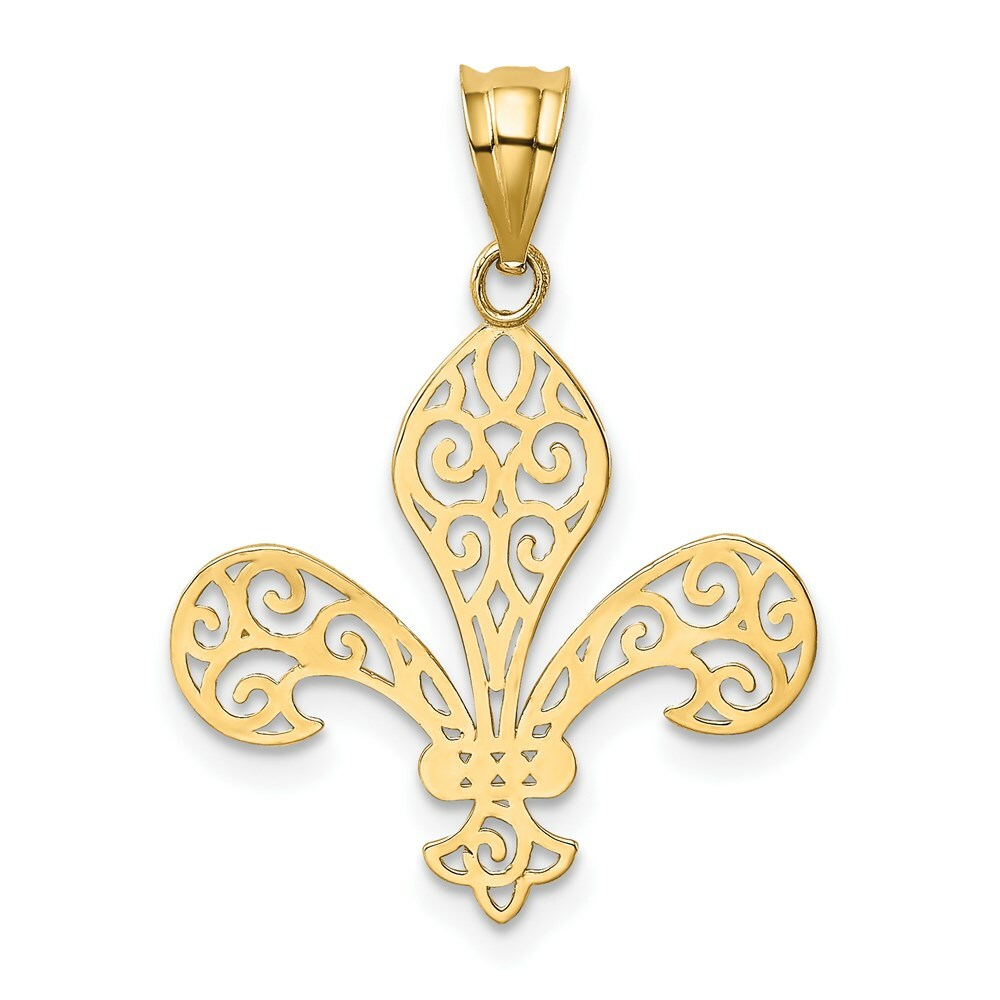14K Yellow Gold Filigree Fleur de Lis Pendant