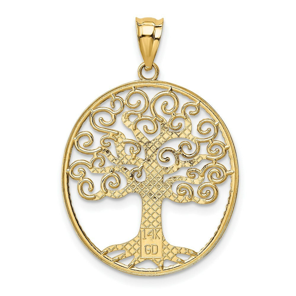 14K Yellow Gold & Rhodium Filigree Tree of Life Pendant