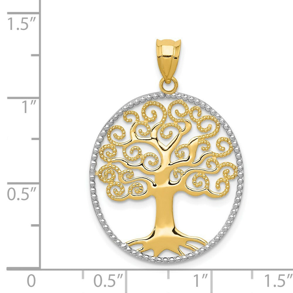 14K Yellow Gold & Rhodium Filigree Tree of Life Pendant