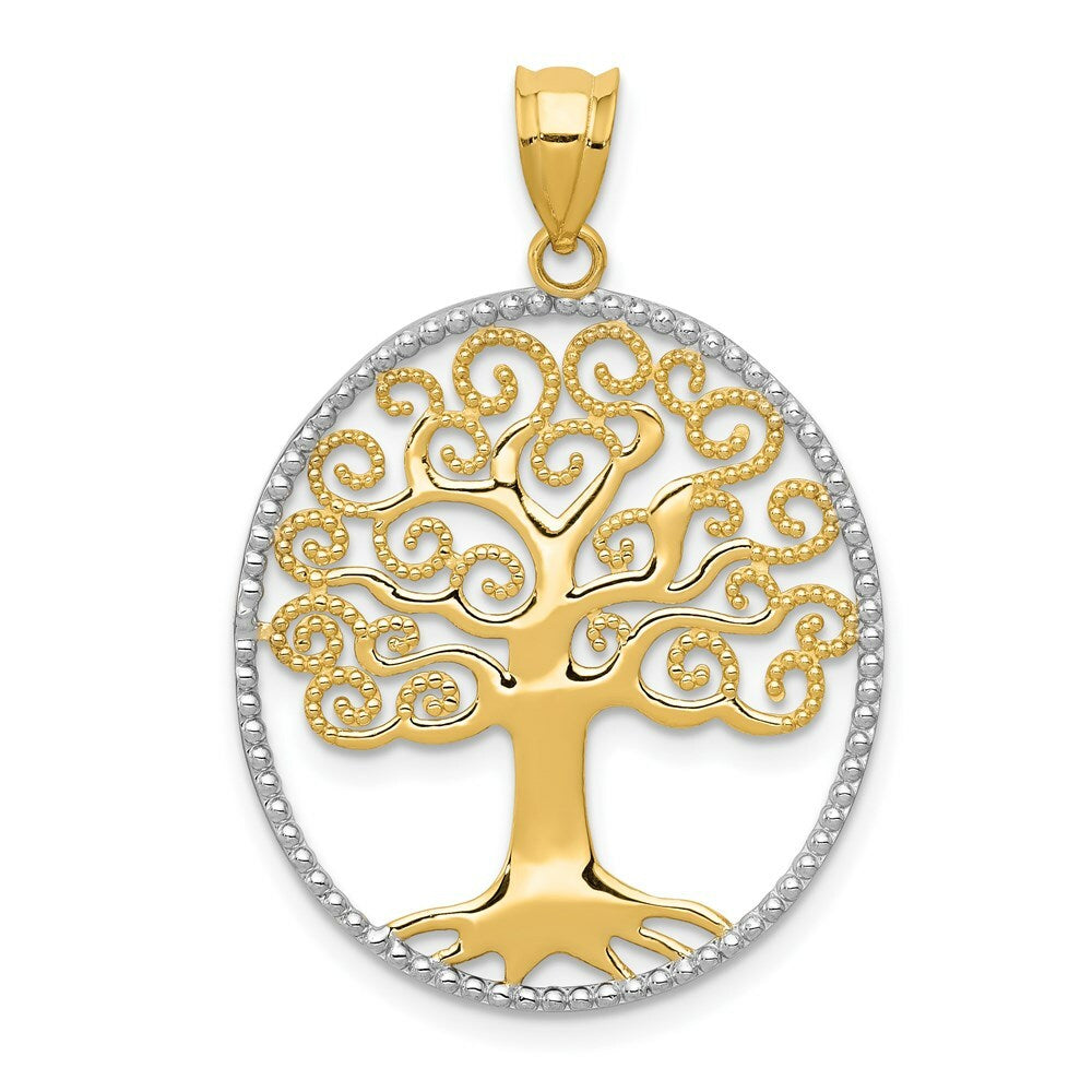14K Yellow Gold & Rhodium Filigree Tree of Life Pendant