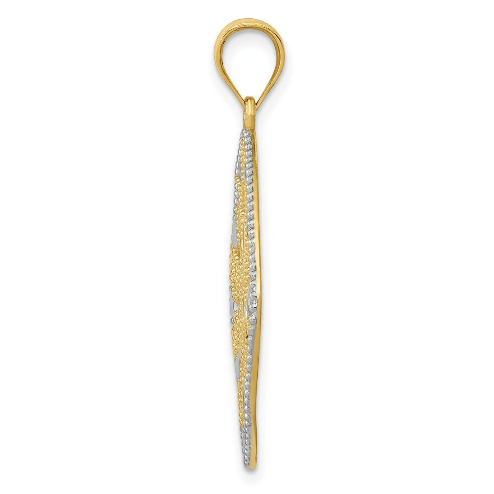 14K Yellow Gold & Rhodium Diamond-cut Filigree Swirl Pendant