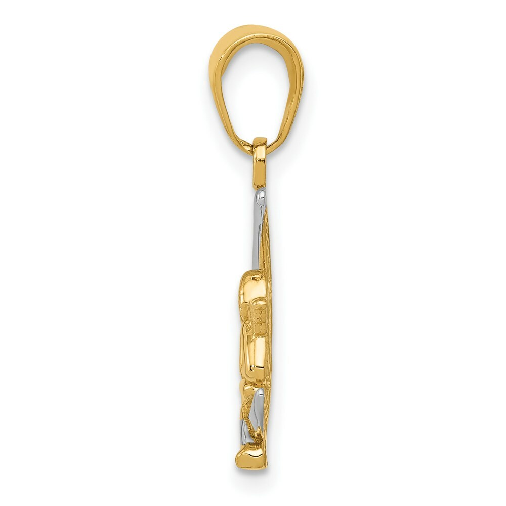 14K Yellow Gold & Rhodium Polished Moon w/ Angel Pendant