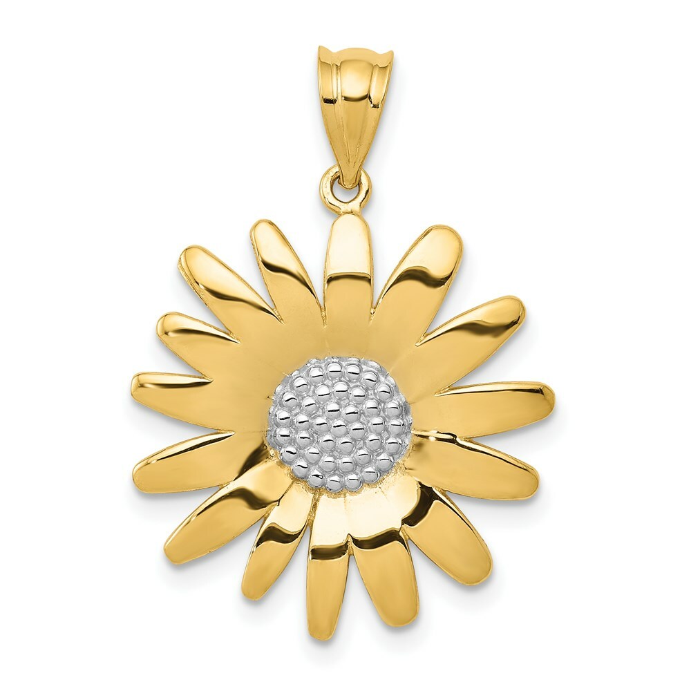 14K Yellow Gold & Rhodium Sunflower Pendant