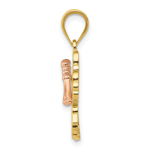 14K Yellow Gold Yellow & Rose Gold Hibiscus Flower Pendant