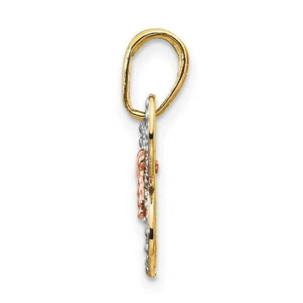 14K Yellow Gold Yellow & Rose gold with Rhodium Diamond-cut Butterfly Pendant