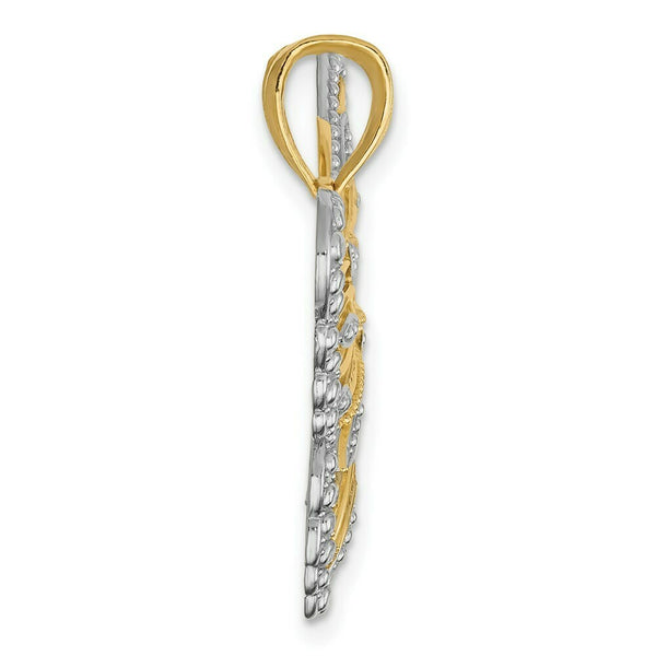14K Yellow Gold and Rhodium Butterfly Pendant