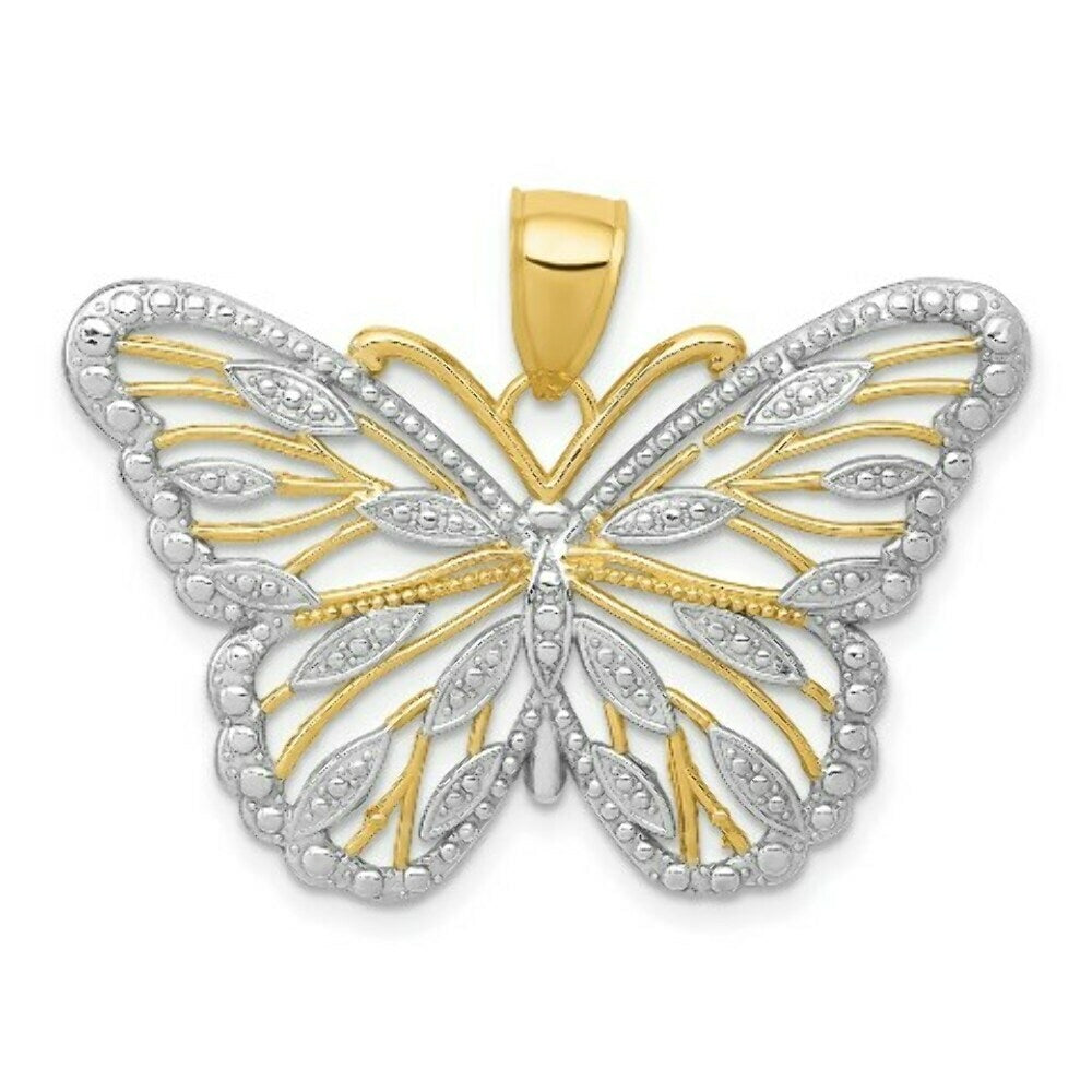 14K Yellow Gold and Rhodium Butterfly Pendant