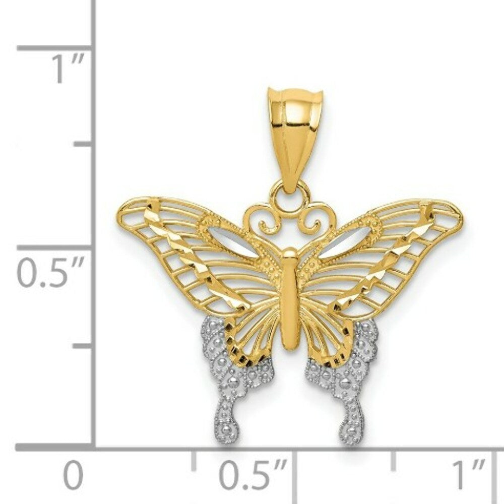 14K Yellow Gold & Rhodium Diamond-cut Butterfly Pendant