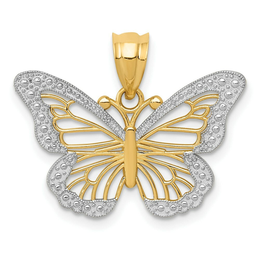14K Yellow Gold & Rhodium Butterfly Pendant