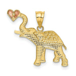 Load image into Gallery viewer, 14K Yellow Gold Yellow &amp; Rose Gold w/ Rhodium Diamond-cut Elephant w/Heart Pendant
