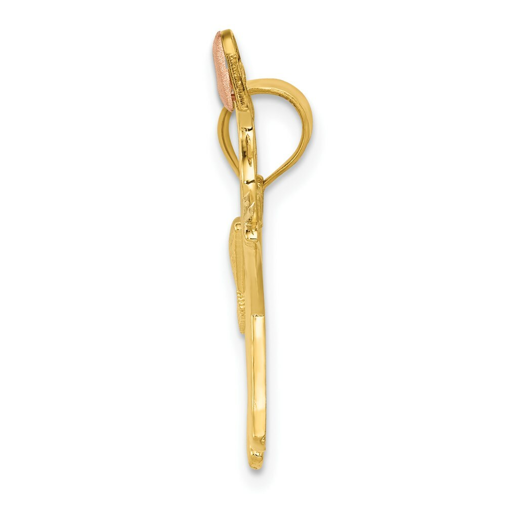 14K Yellow Gold Yellow & Rose Gold w/ Rhodium Diamond-cut Elephant w/Heart Pendant