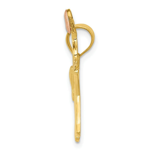 14K Yellow Gold Yellow & Rose Gold w/ Rhodium Diamond-cut Elephant w/Heart Pendant