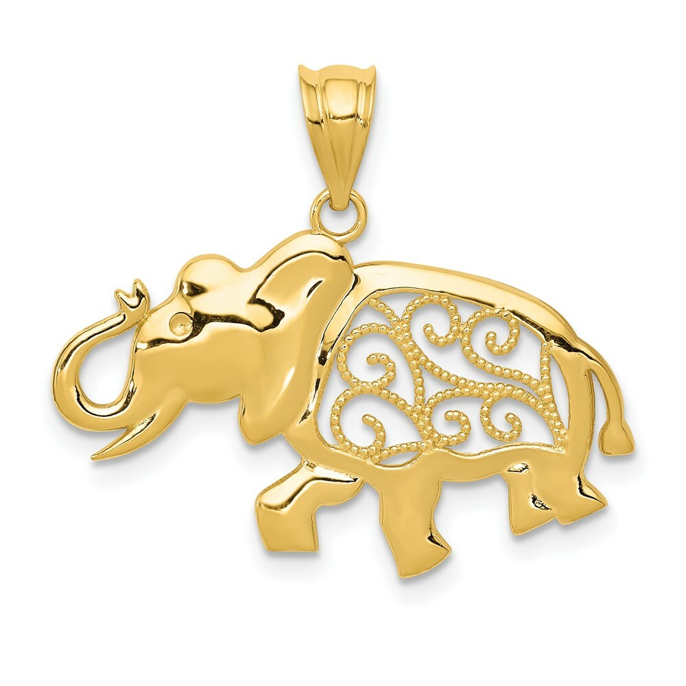 14K Yellow Gold Filigree Elephant Pendant