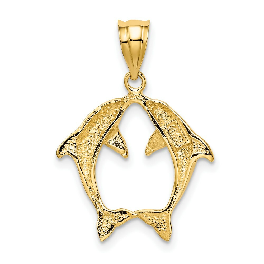 14K Yellow Gold Two Dolphins Pendant