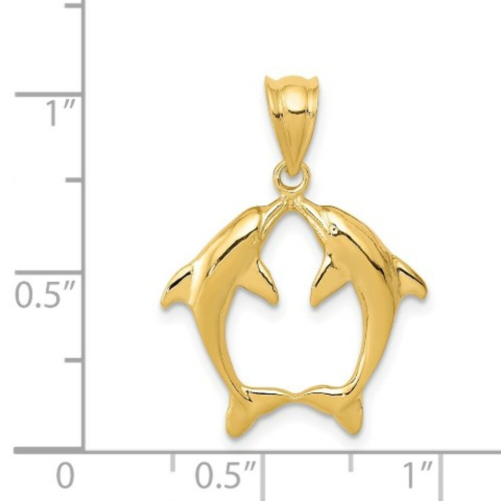 14K Yellow Gold Two Dolphins Pendant